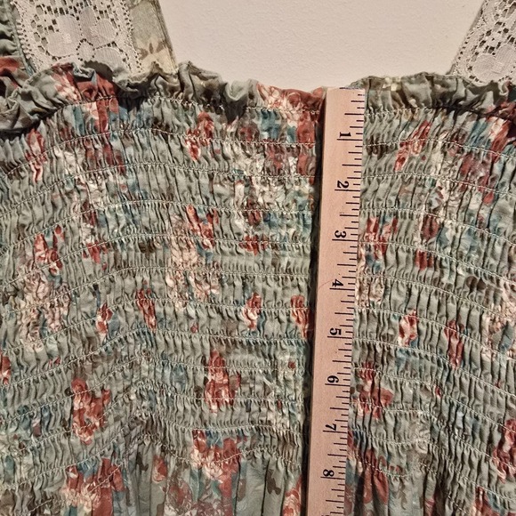 Cottagecore‎ Vintage Full Length Green Floral Print Dress Straps - Picture 5 of 6